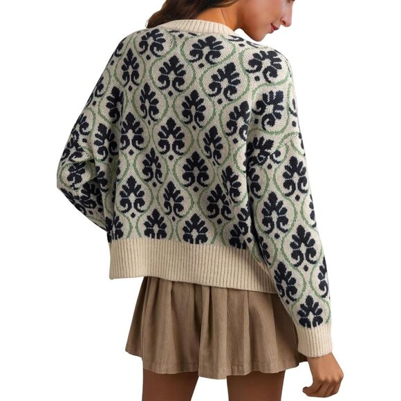 Chic Black Floral Knit Cardigan for Women - Long Sleeve Open Front Design - Picture 3 of 5